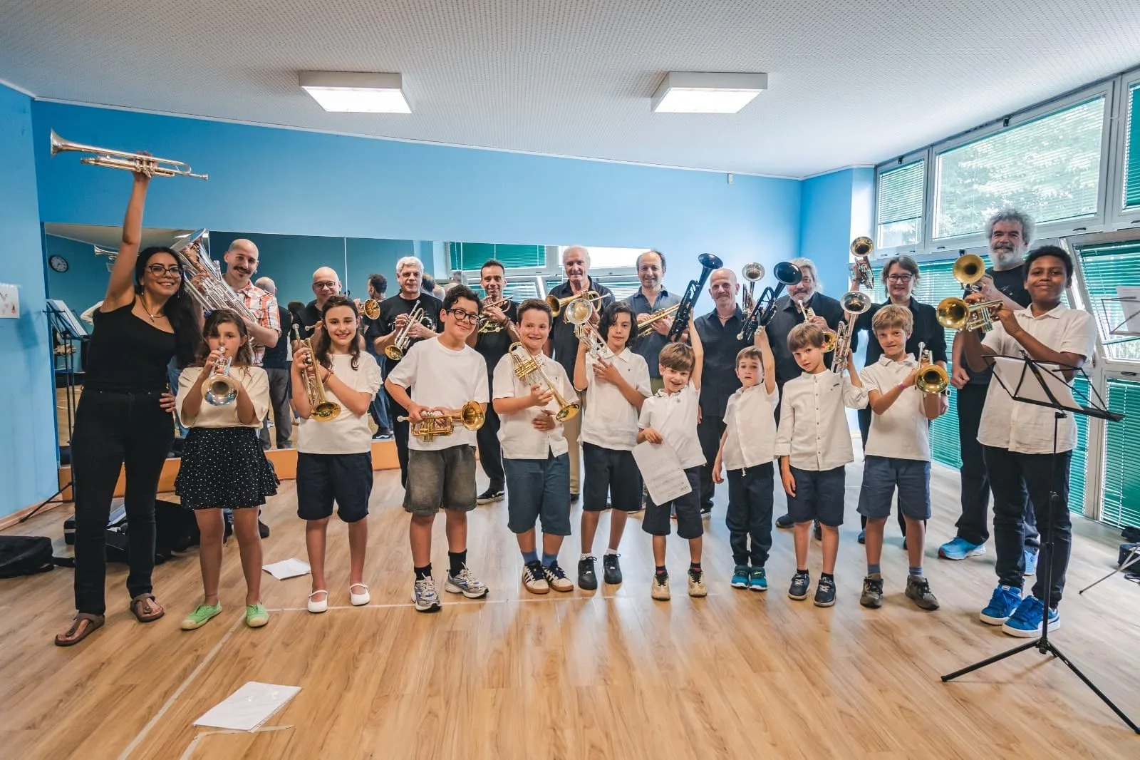 Maria Valencia with young musicians