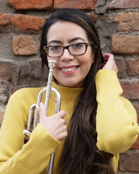Maria Valencia portrait with trumpet